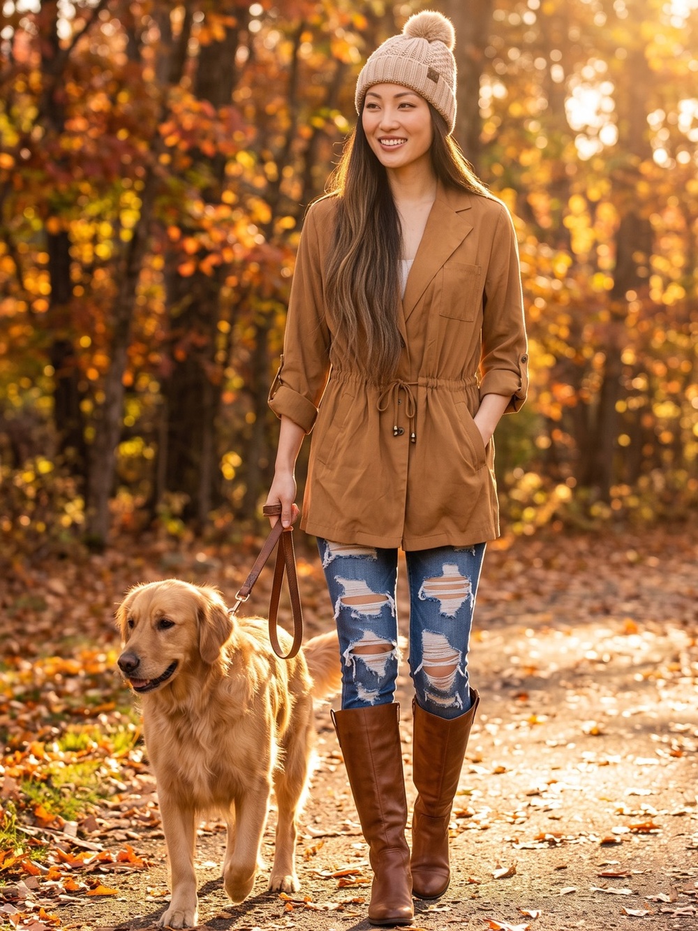 Umgee Lightweight Tan Utility Drawstring Jacket